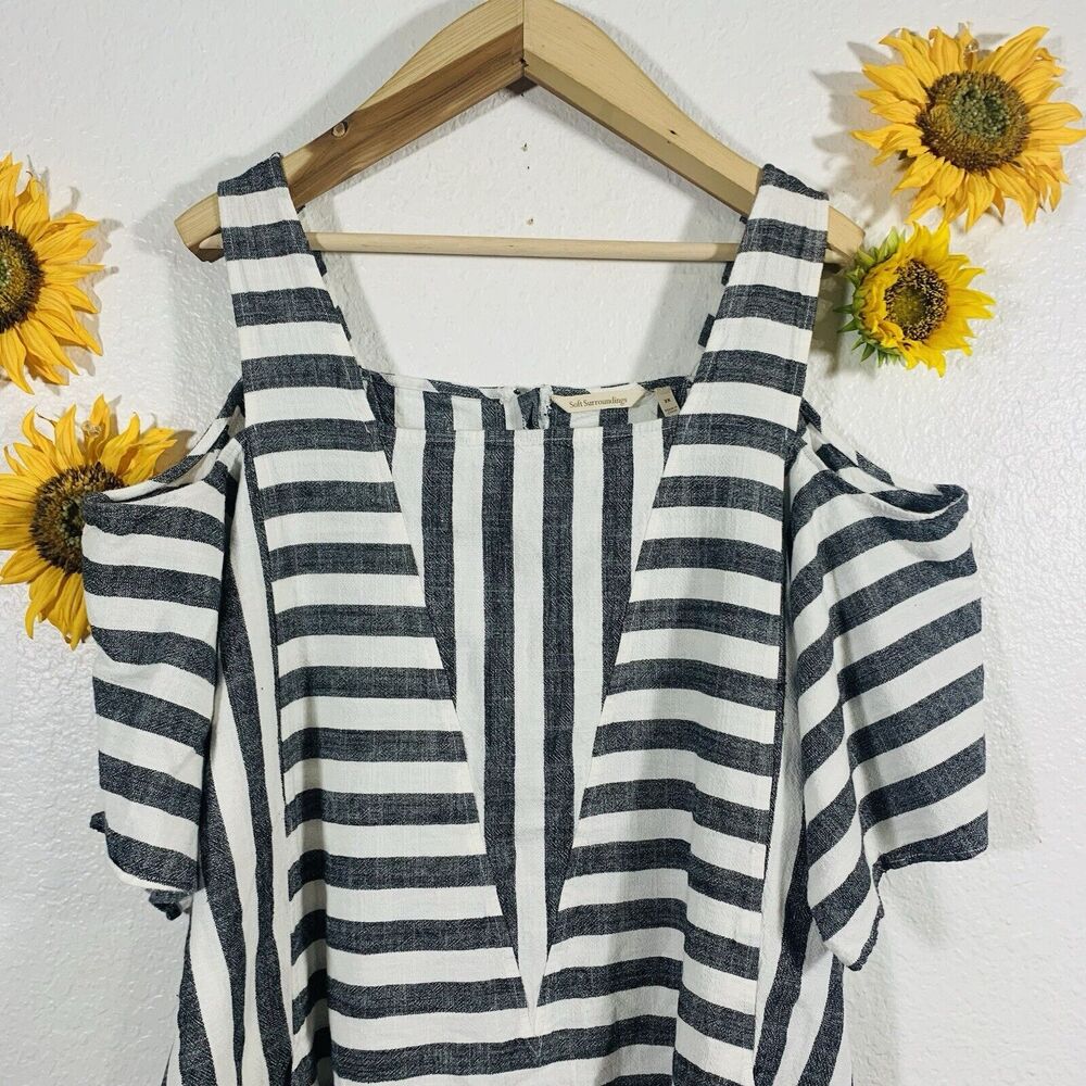 Soft Surroundings Women's Sunset Striped Cold Shoulder Linen Tunic Top Medium - Picture 5 of 16